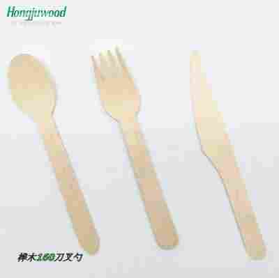 桦木160可降解一次性刀叉勺 一次性餐具刀叉勺木质野餐西餐刀叉勺