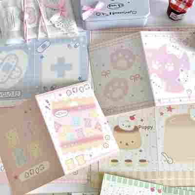 软萌卡通对折卡出卡纸板保护小卡打包材料装饰折页diy留言贺卡卡