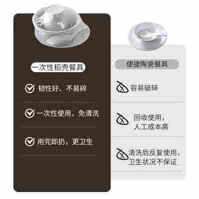 稻壳塑封四件套餐具碗杯碟套装可降解加厚耐高温家用商用宴会高档