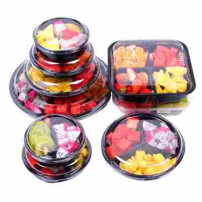 一次性水果盒塑料透明沙拉盘外卖鲜果切捞打水果包装盒圆形水果盘